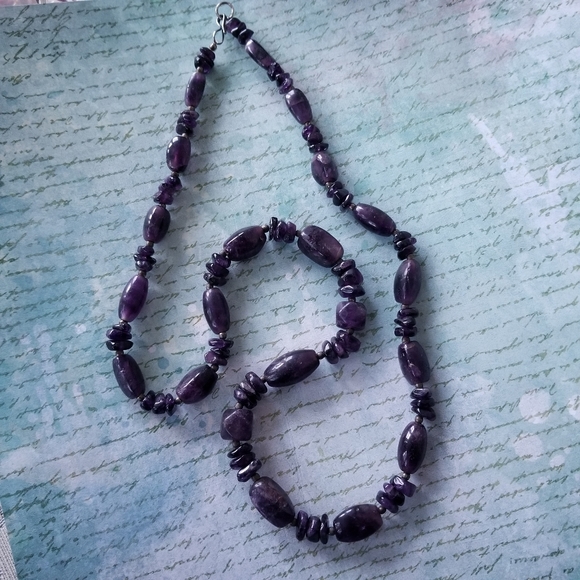 Relisted -Amethyst gemstone bead necklace purple real stone long strand silver - Picture 10 of 10